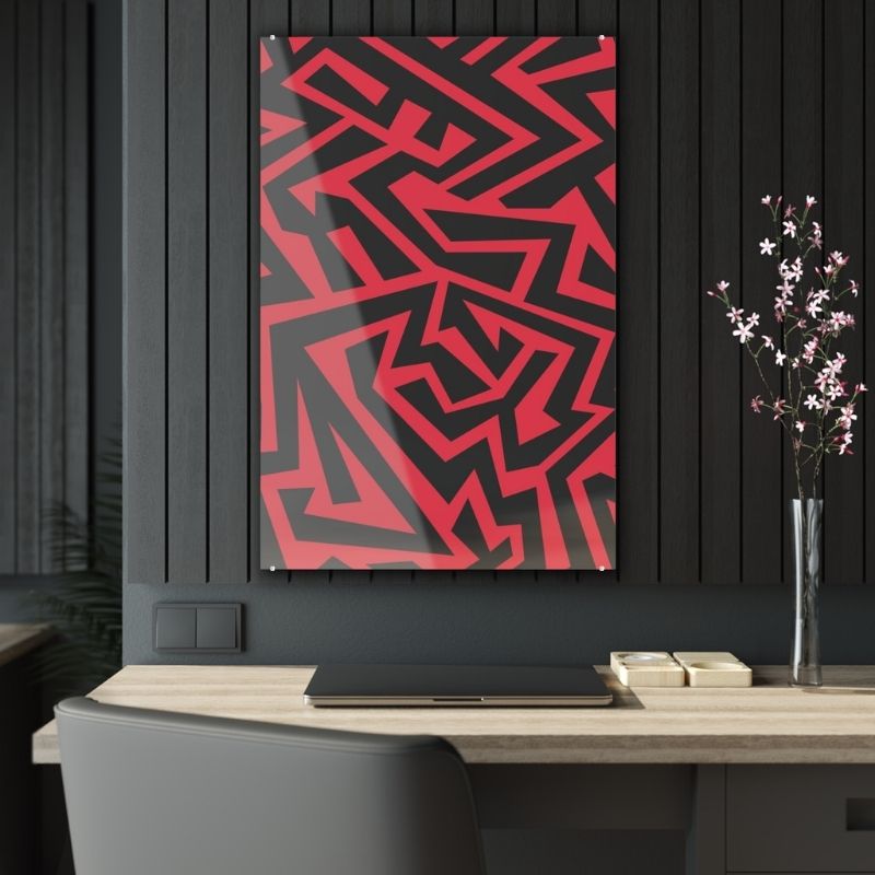 glasschilderij-zwart-rood-patroon-kamer