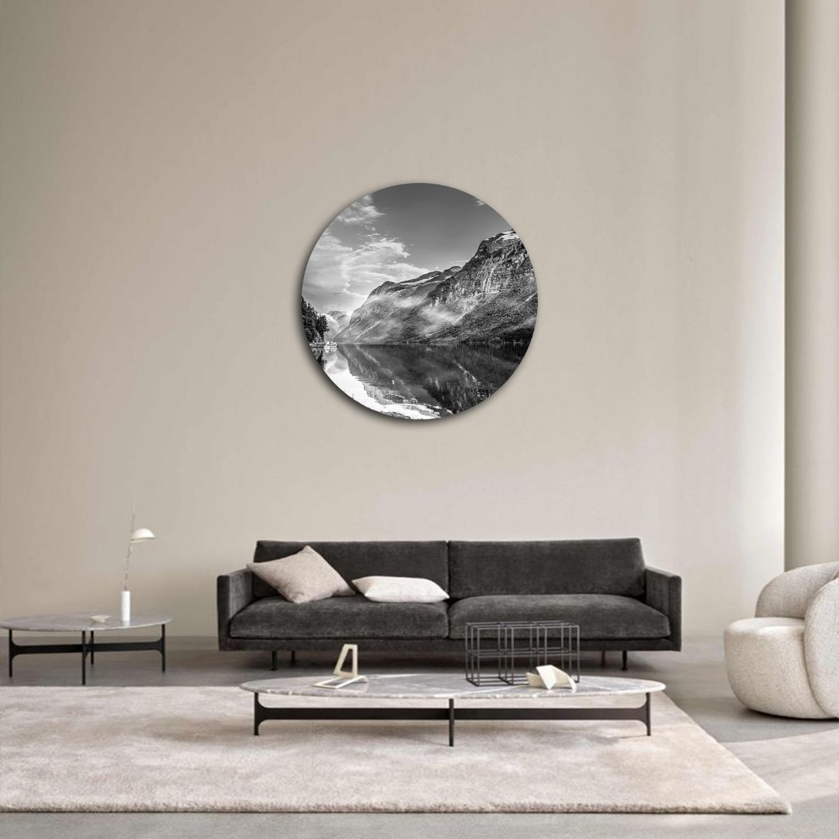 muurcirkel-zwart-wit-landschap-berg-kamer