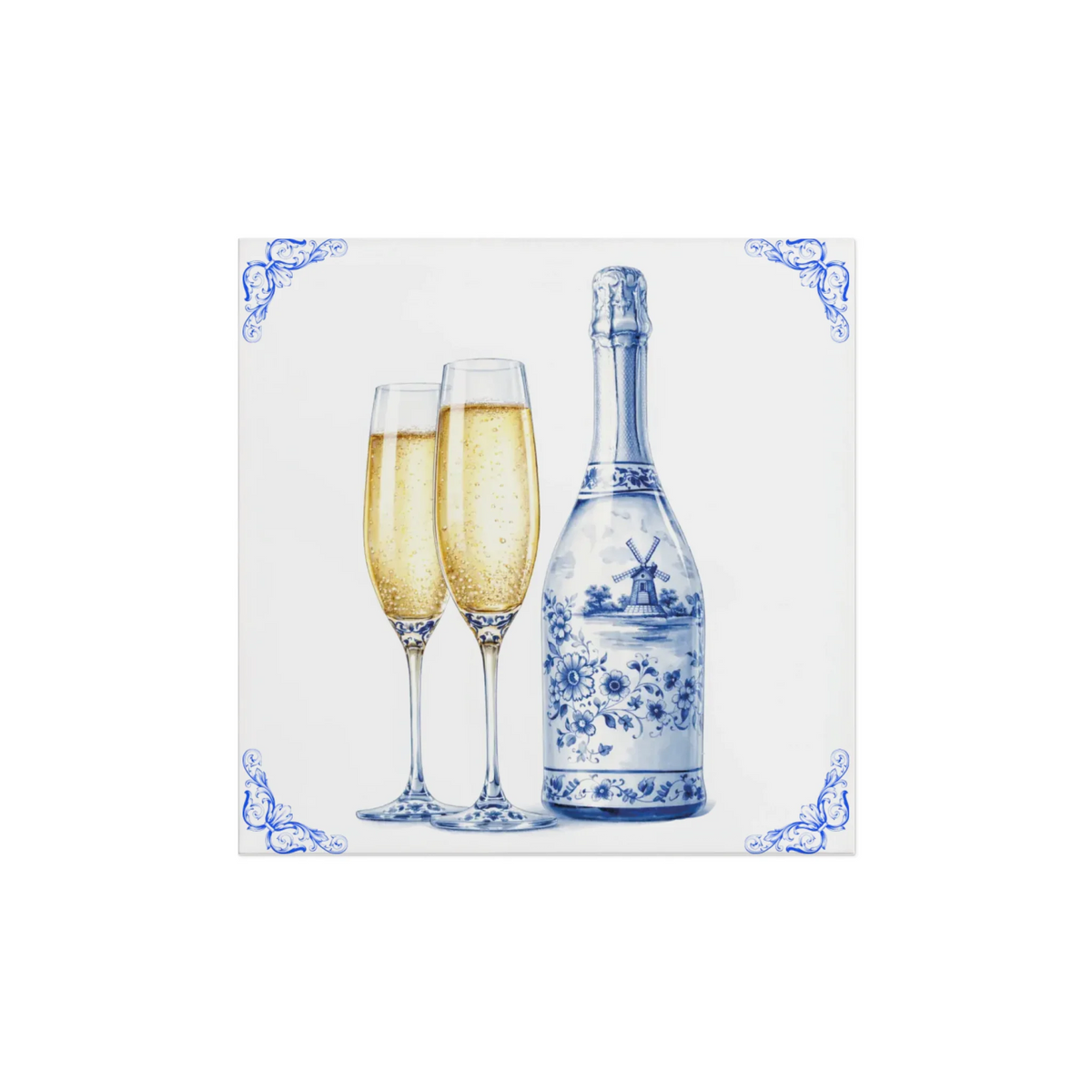 Delfts Blauw Tegeltje Champagne