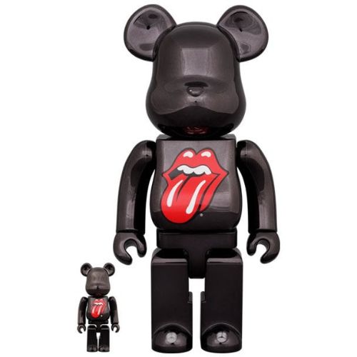 Bearbrick-set-400-en-100-The-Rolling-Stones-Hot-Lips-logo-Black-Chrome