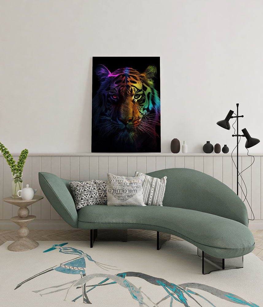 Canvas schilderij tijger regenboog wachtruimte