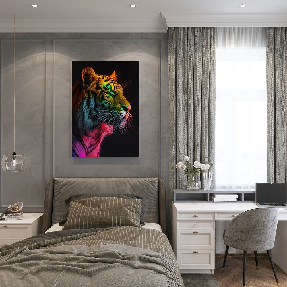 Canvas schilderij tijger regenboog zijkant slaapkamer