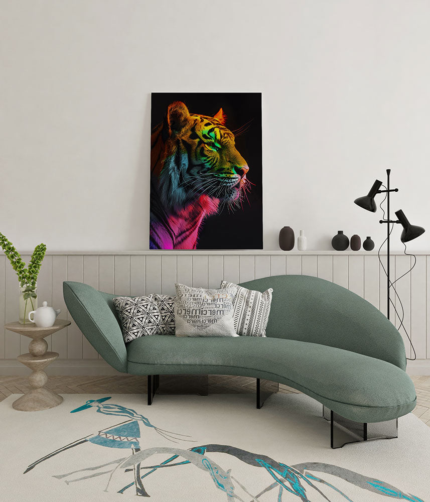 Canvas schilderij tijger regenboog zijkant wachtruimte