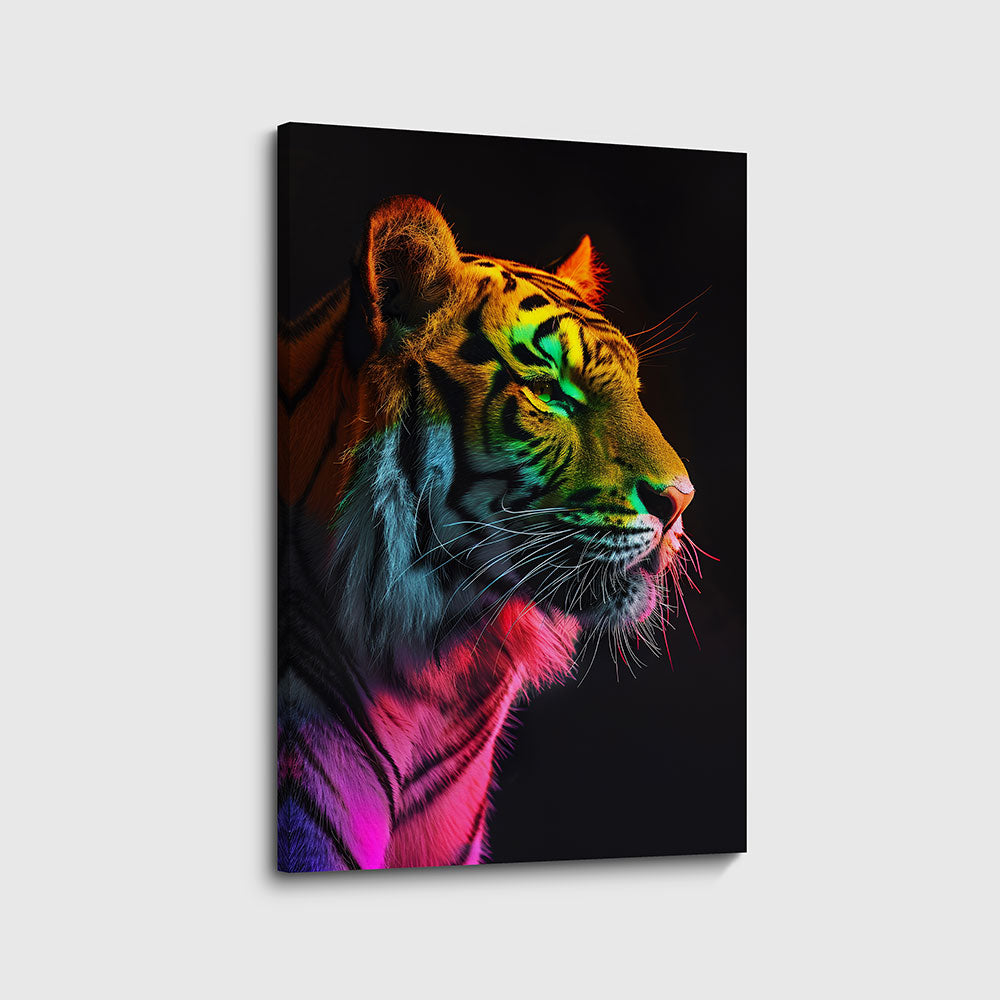 Canvas schilderij tijger regenboog zijkant