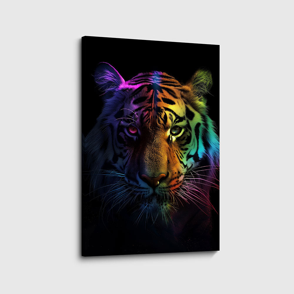 Canvas schilderij tijger regenboog