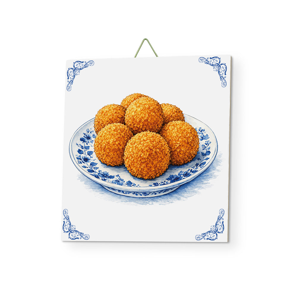 Delfts blauw tegeltje bitterballen mat