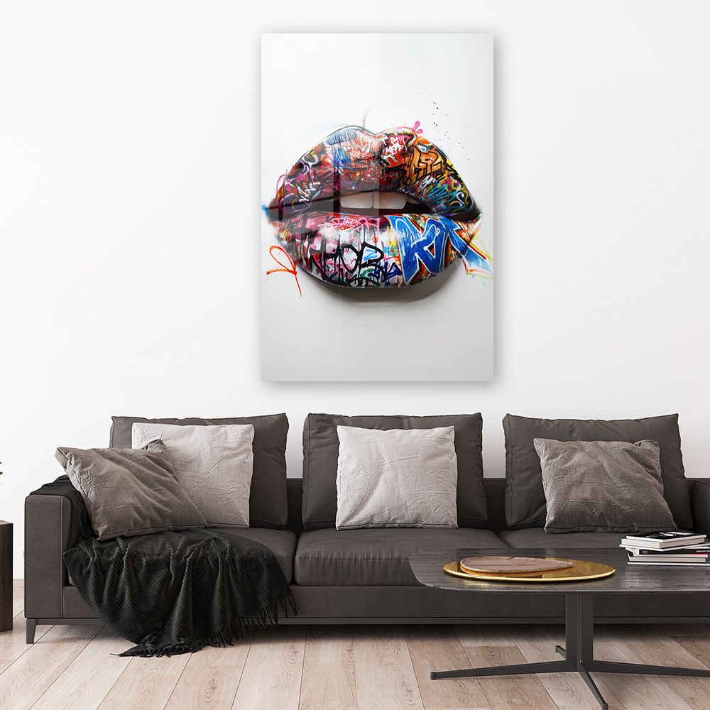Glasschilderij Lippen Streetart wanddecoratie 1