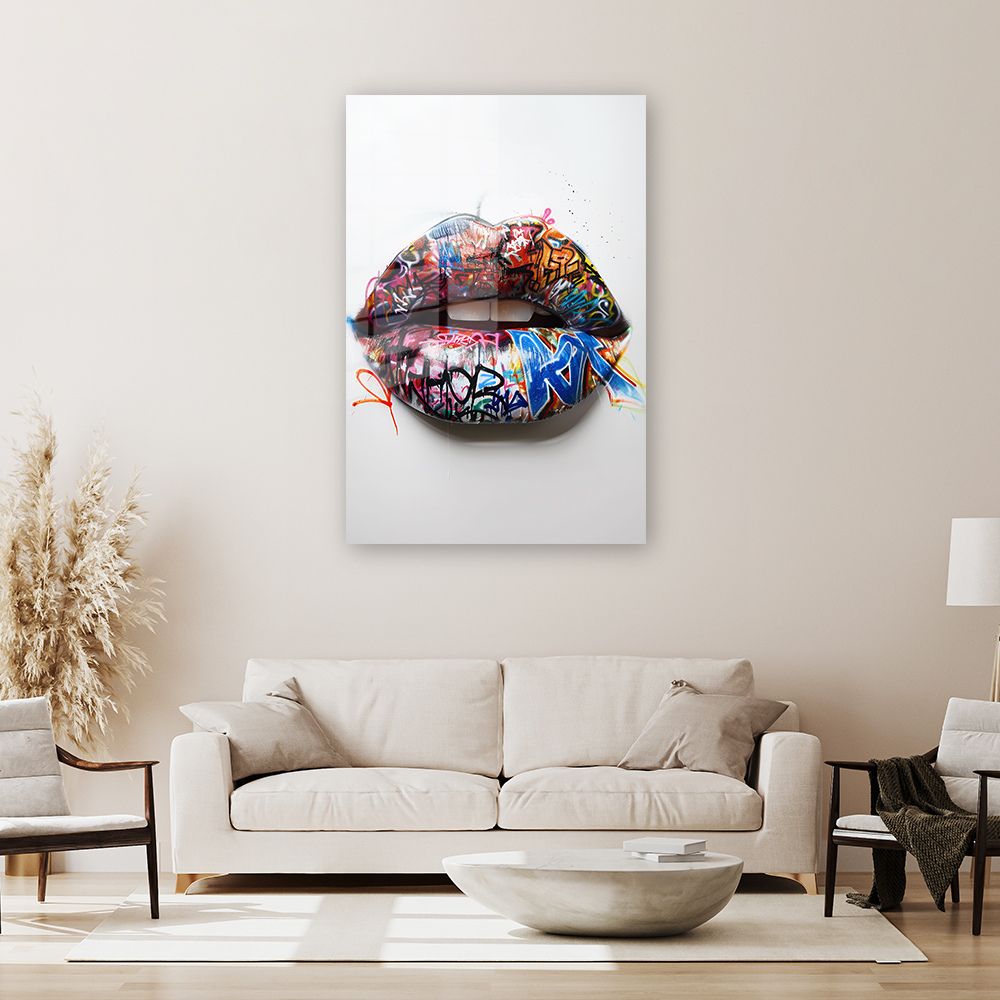 Glasschilderij Lippen Streetart wanddecoratie 2