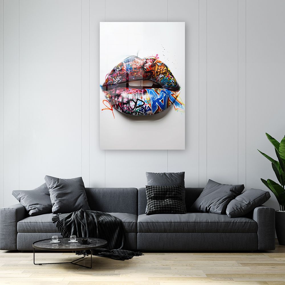 Glasschilderij Lippen Streetart wanddecoratie 3