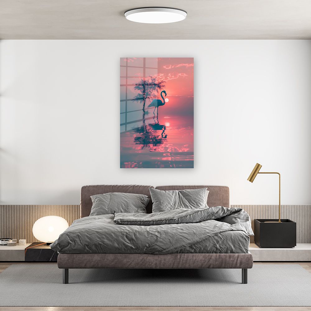 Glasschilderij flamingo weerspiegeling wanddecoratie 3