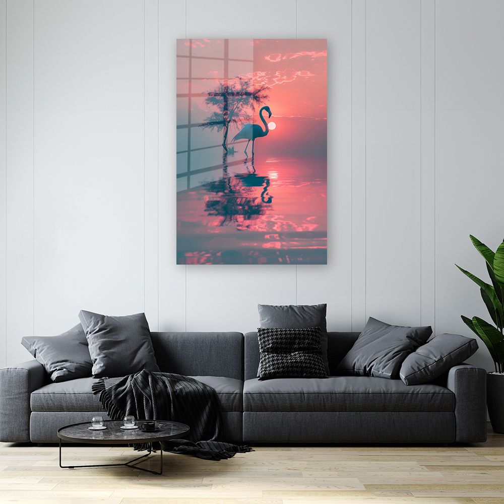 Glasschilderij flamingo weerspiegeling wanddecoratie 4