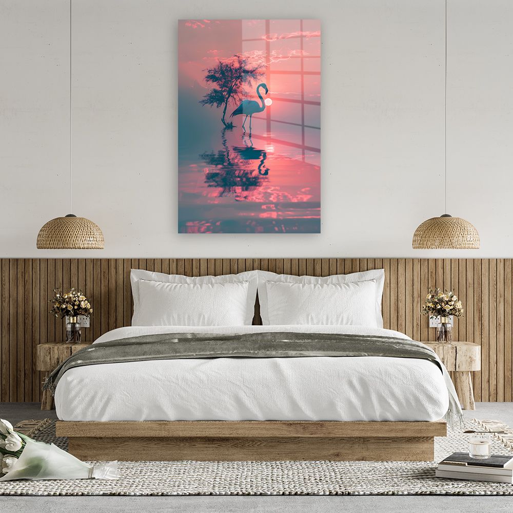 Glasschilderij flamingo weerspiegeling wanddecoratie 6