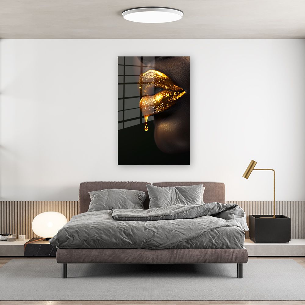 Glasschilderij goud druipende lippen wanddecoratie 3