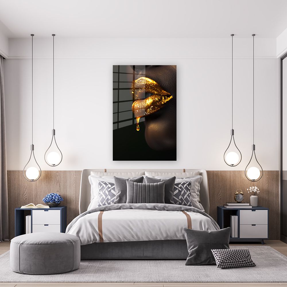 Glasschilderij goud druipende lippen wanddecoratie 4