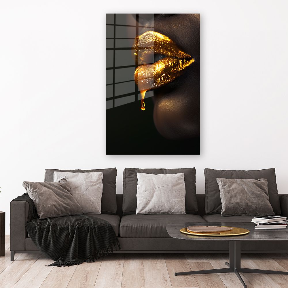Glasschilderij goud druipende lippen wanddecoratie 5