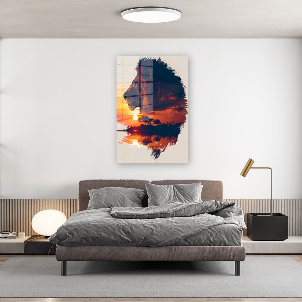Glasschilderij koning van de savanne muurdecoratie 3