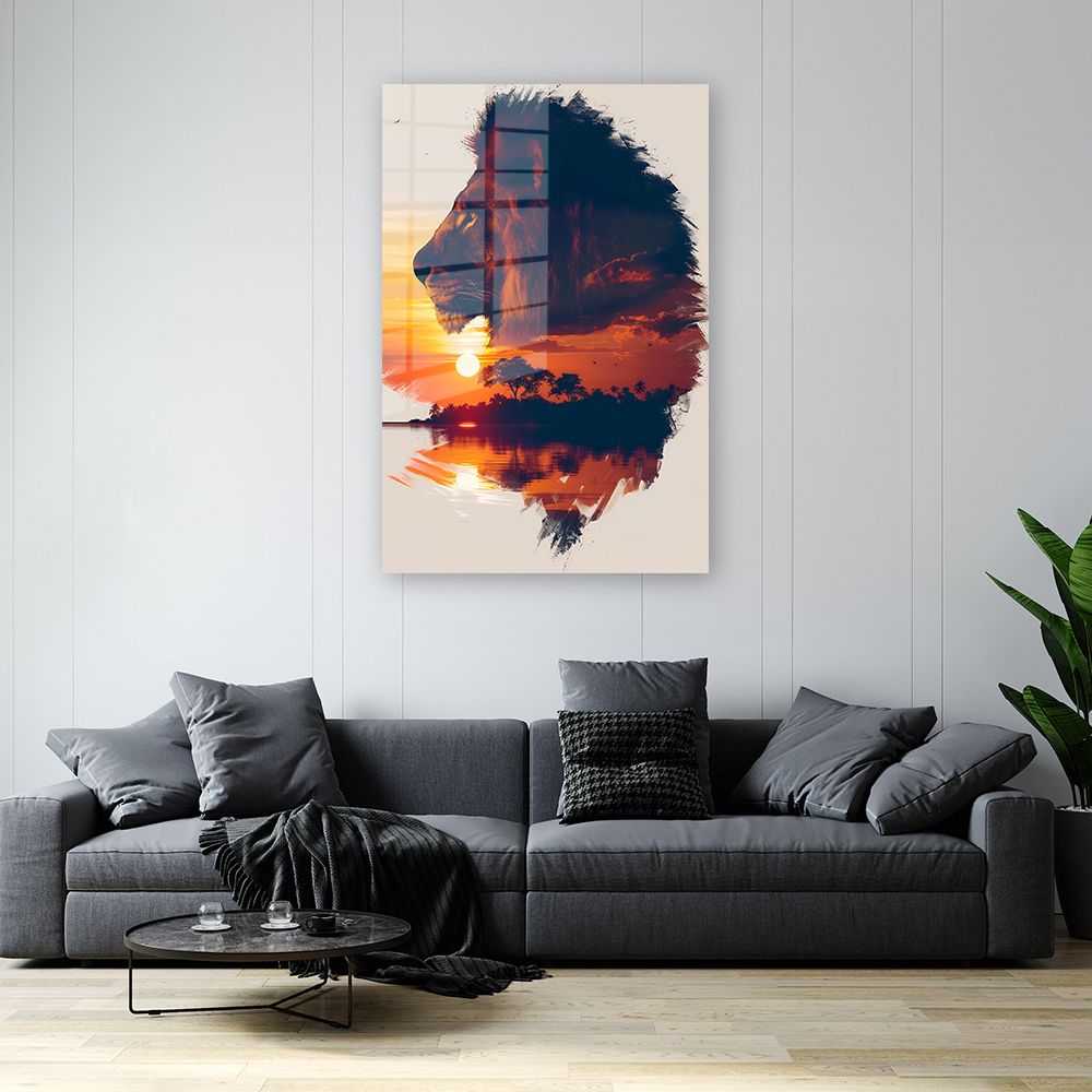 Glasschilderij koning van de savanne muurdecoratie 4