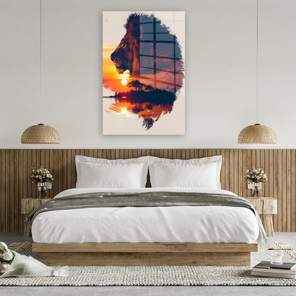Glasschilderij koning van de savanne muurdecoratie 6