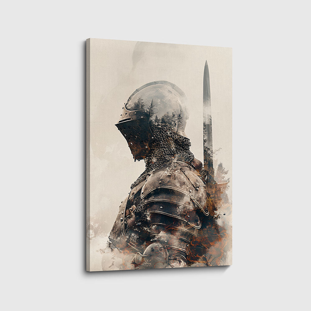 canvas schilderij Double exposure knight