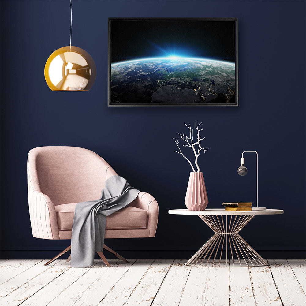 canvas schilderij aarde vanuit de ruimte baklijst kamer