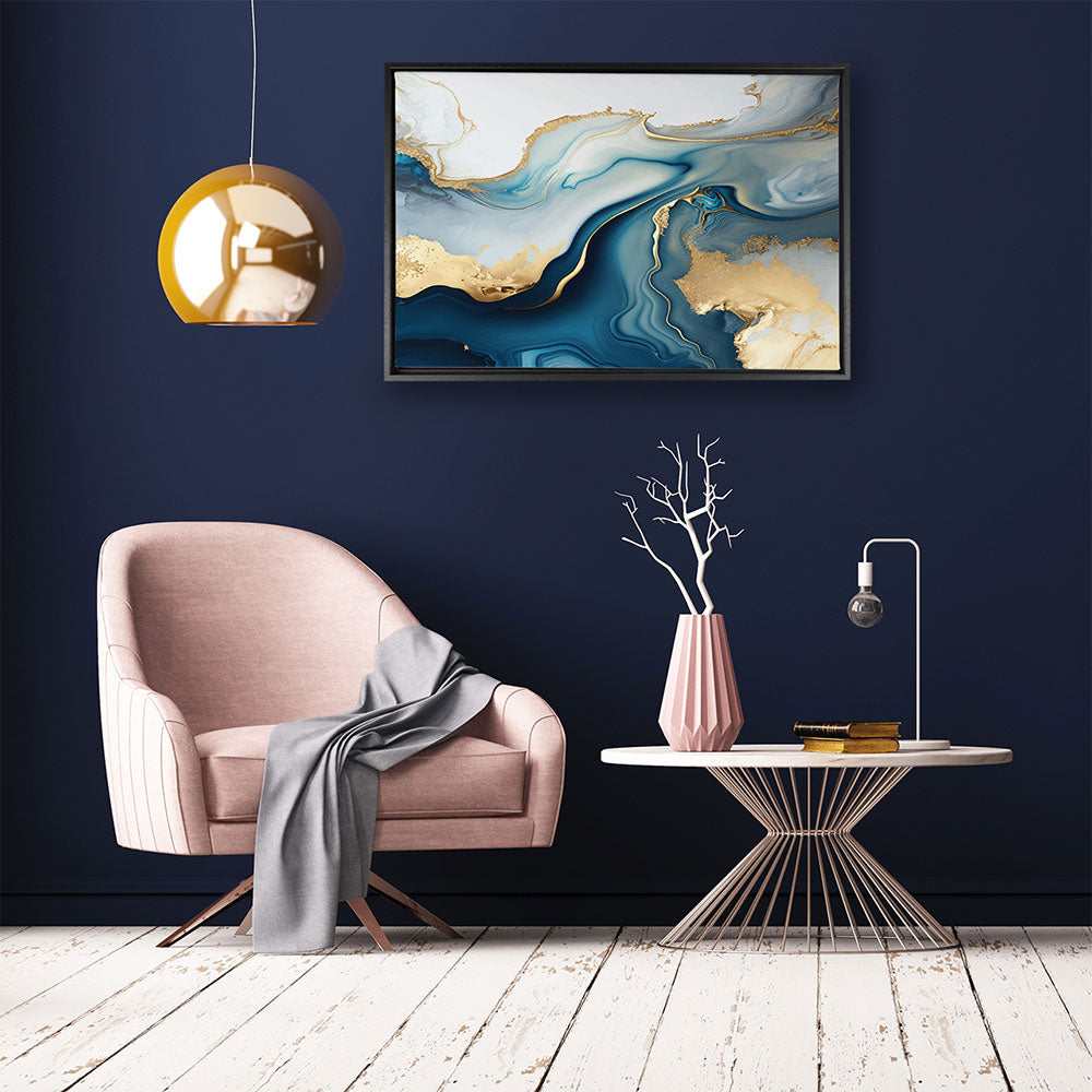 canvas schilderij abstract marmer blauw baklijst kamer