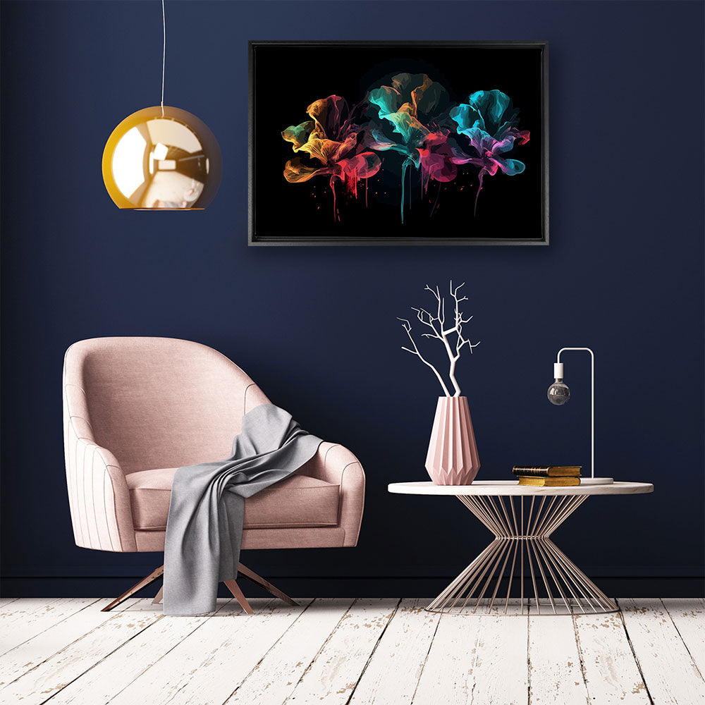 canvas schilderij abstracte rook bloemen baklijst kamer