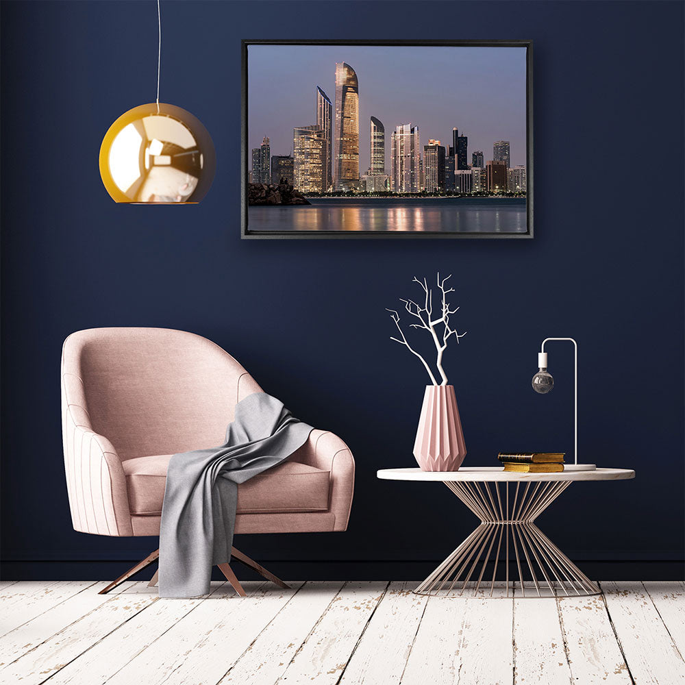 canvas schilderij abu dhabi skyline baklijst kamer