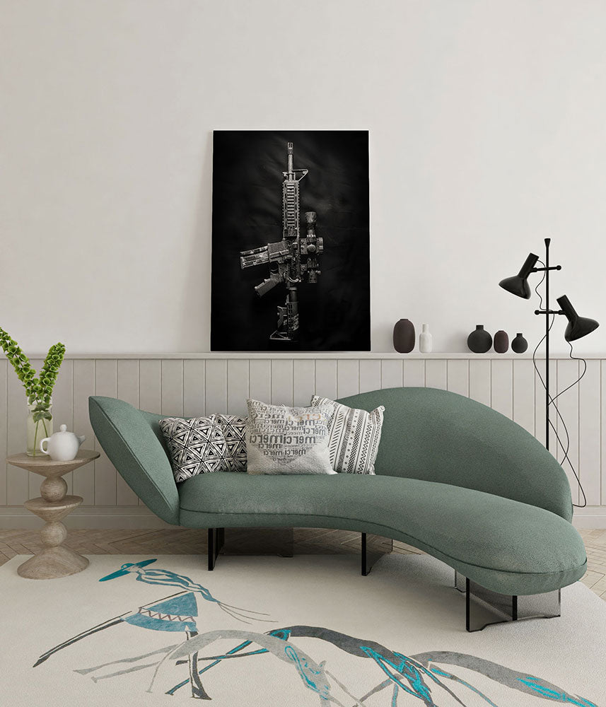 canvas schilderij ar15 rifle wachtruimte