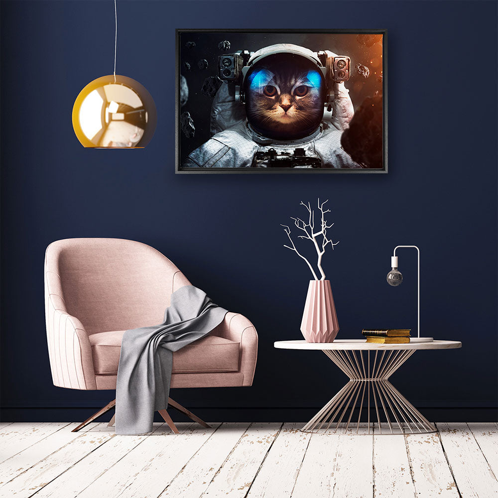 canvas schilderij astronaut kat baklijst kamer