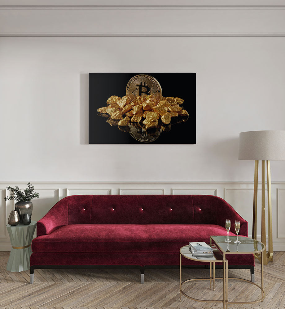 canvas schilderij bitcoin goud kamer