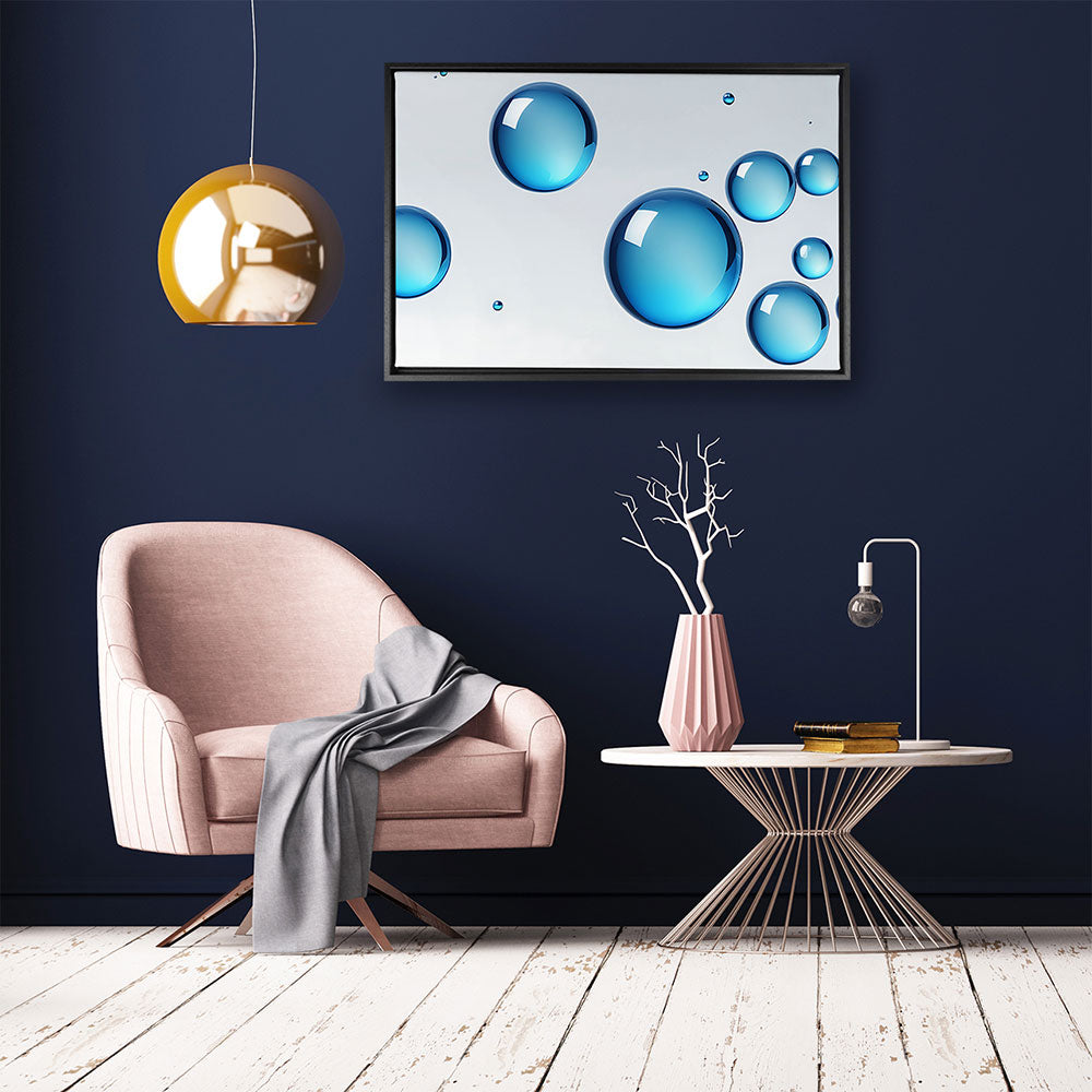 canvas schilderij blue bubbles baklijst kamer