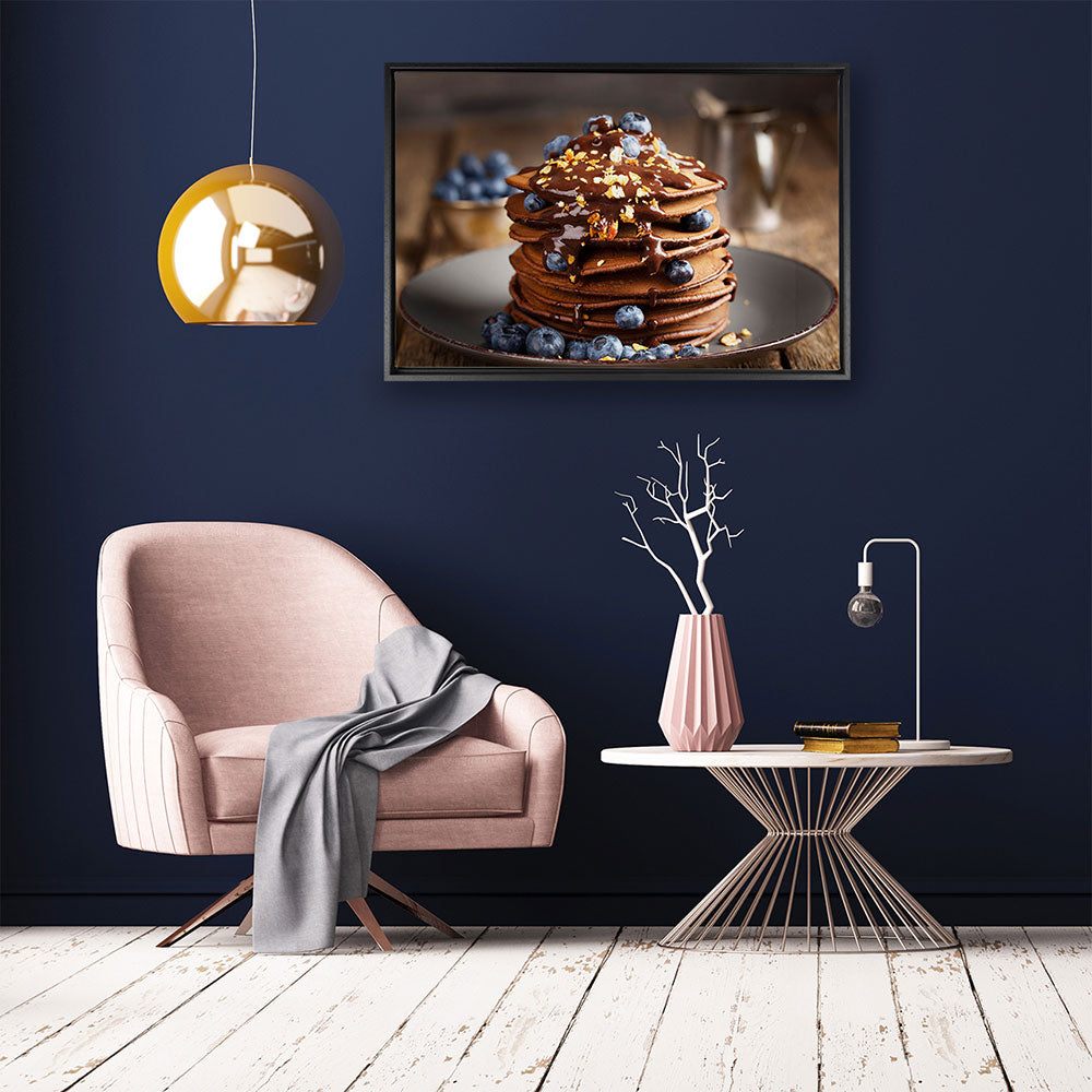 canvas schilderij blueberry pancakes baklijst kamer