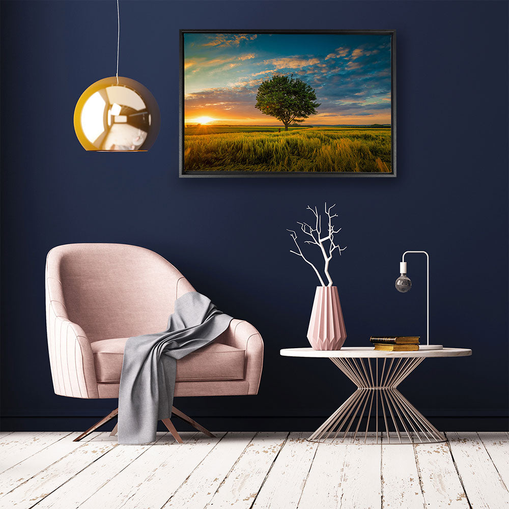 canvas schilderij boom in de weide baklijst kamer