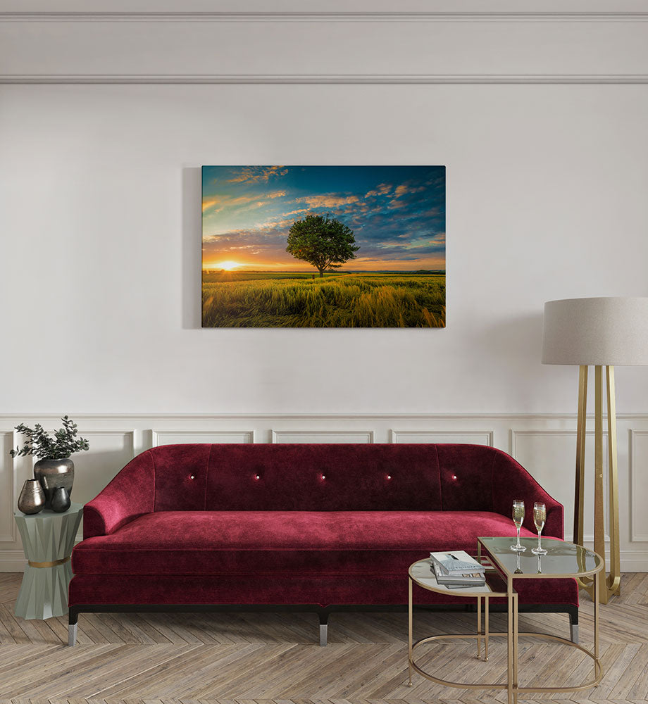 canvas schilderij boom in de weide kamer