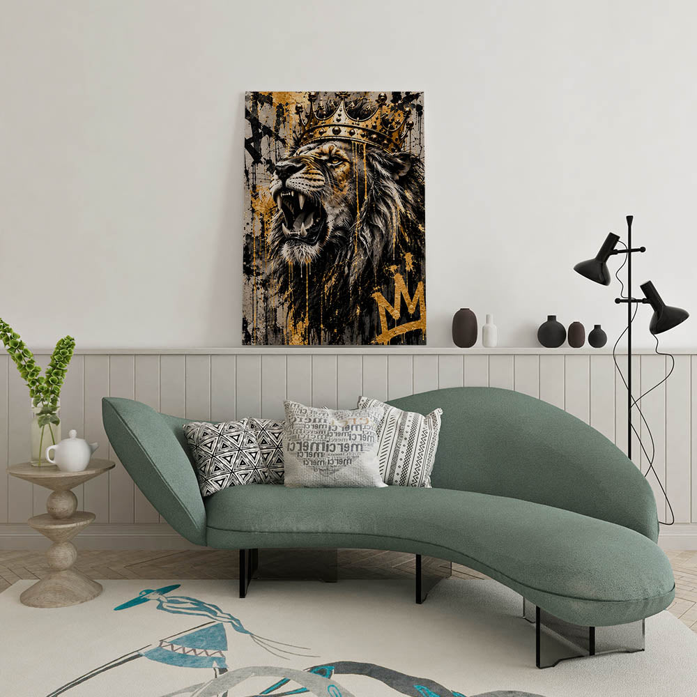 canvas schilderij brullende leeuw wachtruimte 1