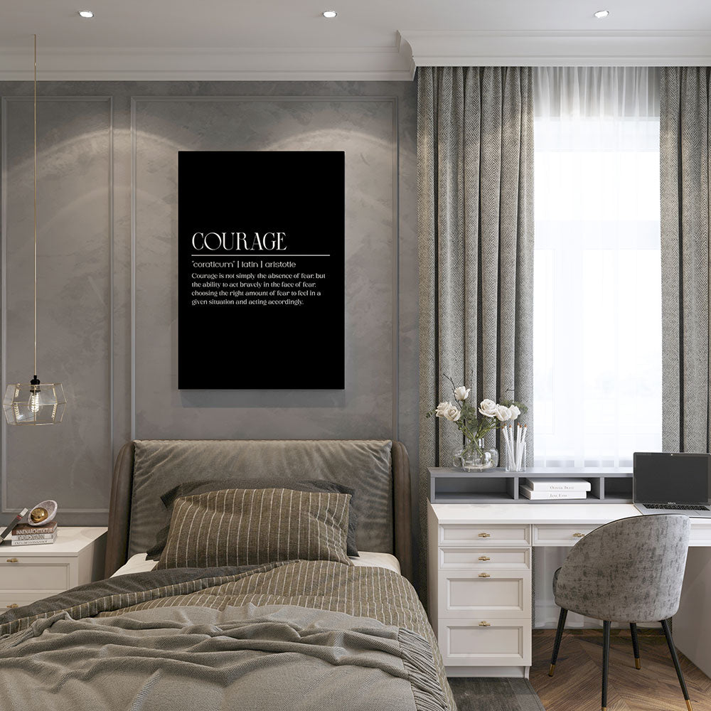 canvas schilderij courage zwart wit slaapkamer