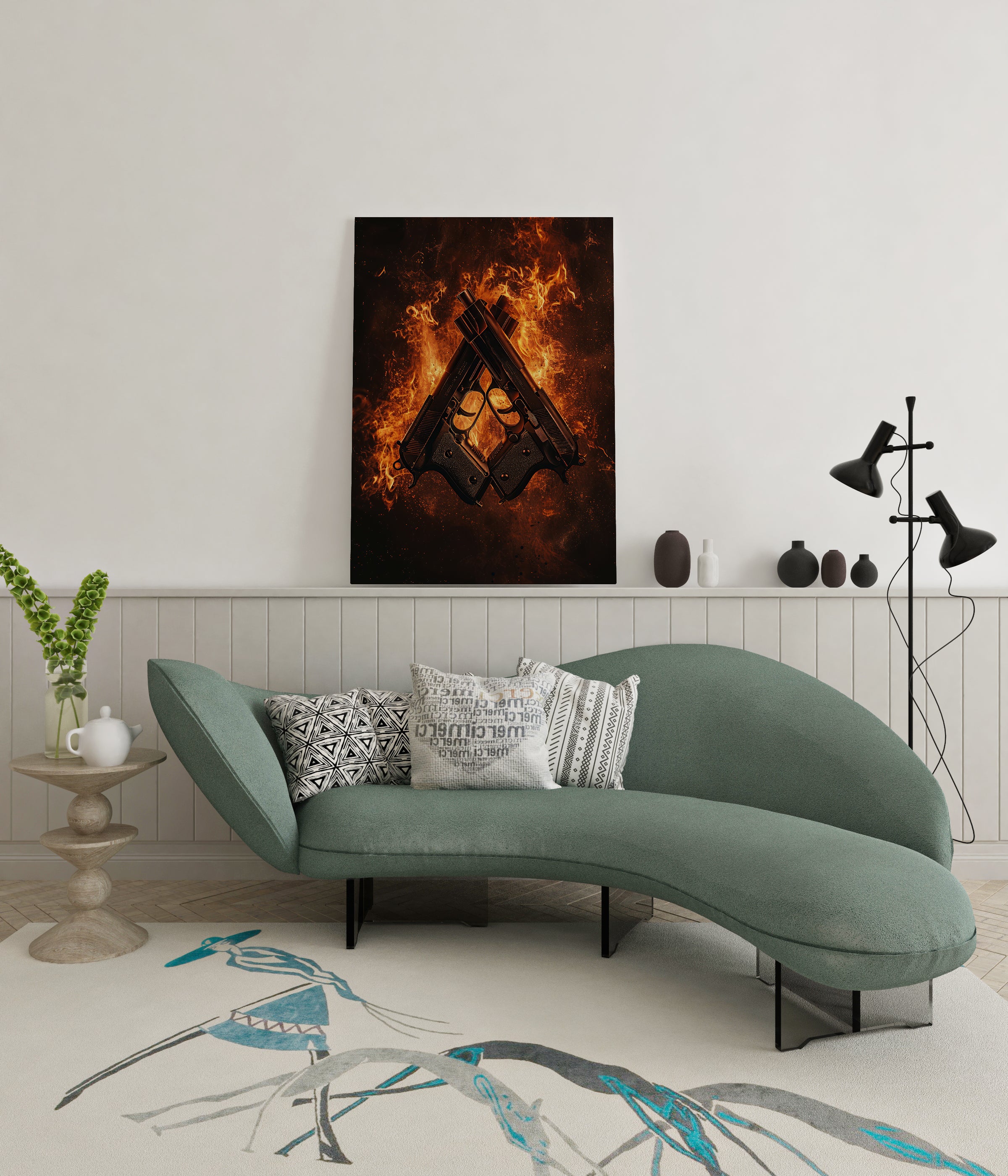 canvas schilderij crossed handguns wachtruimte