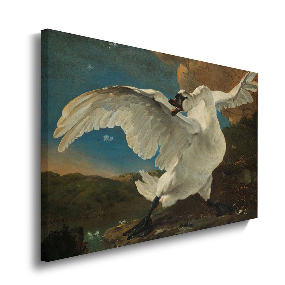 canvas schilderij de bedreigde zwaan