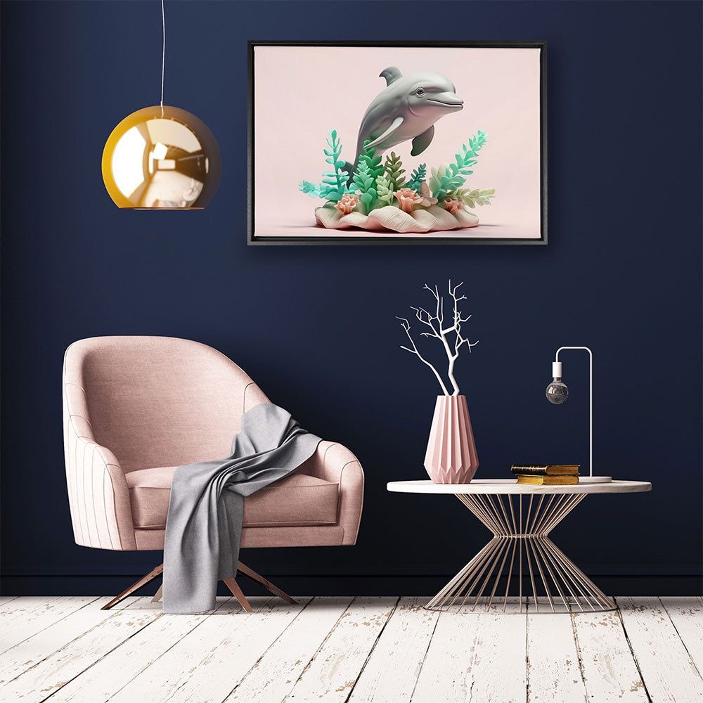 canvas schilderij dolfijn op koraal baklijst kamer