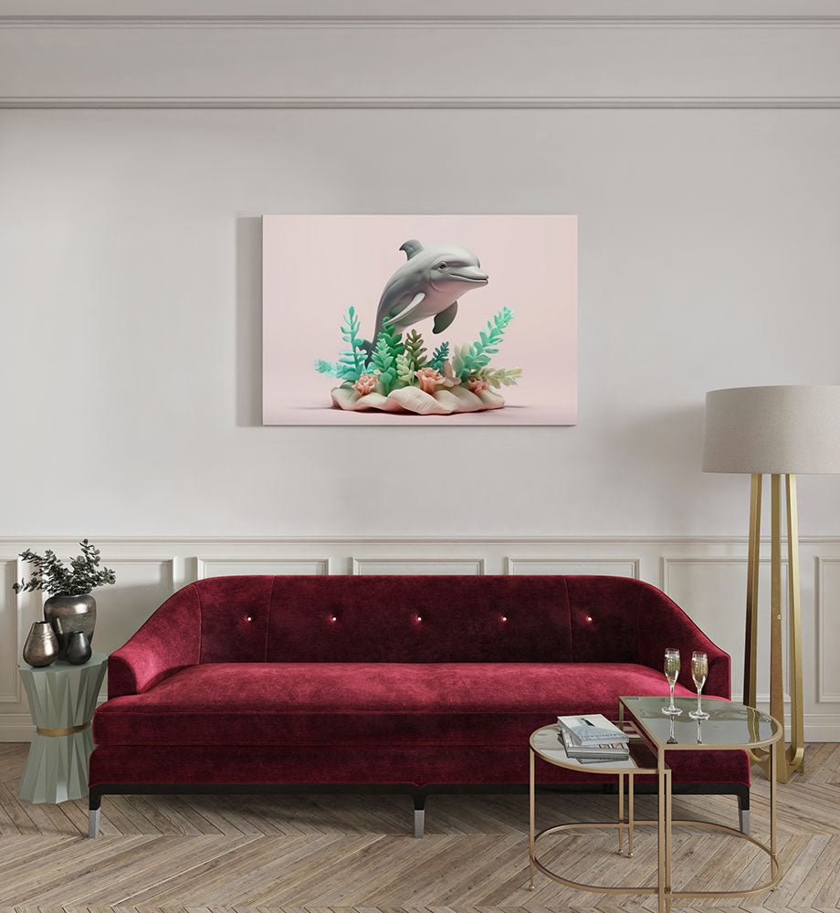 canvas schilderij dolfijn op koraal kamer