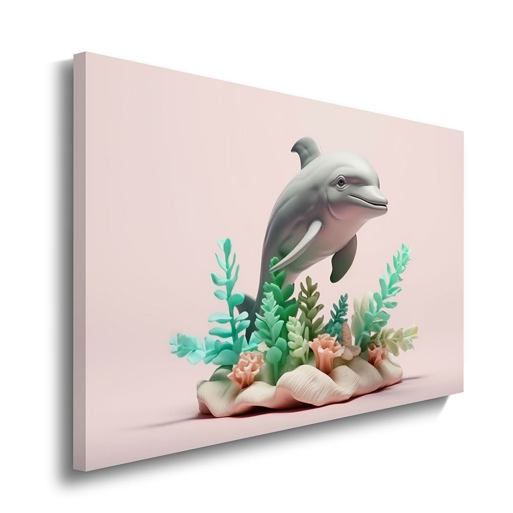 canvas schilderij dolfijn op koraal