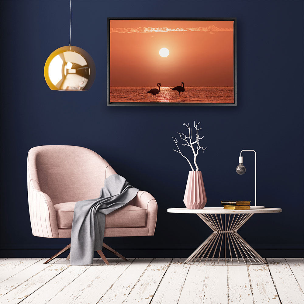 canvas schilderij flamingo sunset baklijst kamer