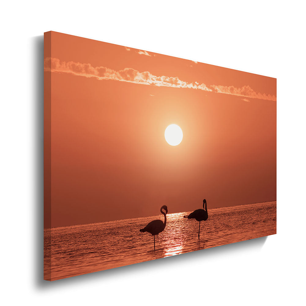 canvas schilderij flamingo sunset