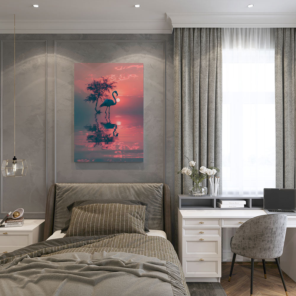 canvas schilderij flamingo weerspiegeling slaapkamer