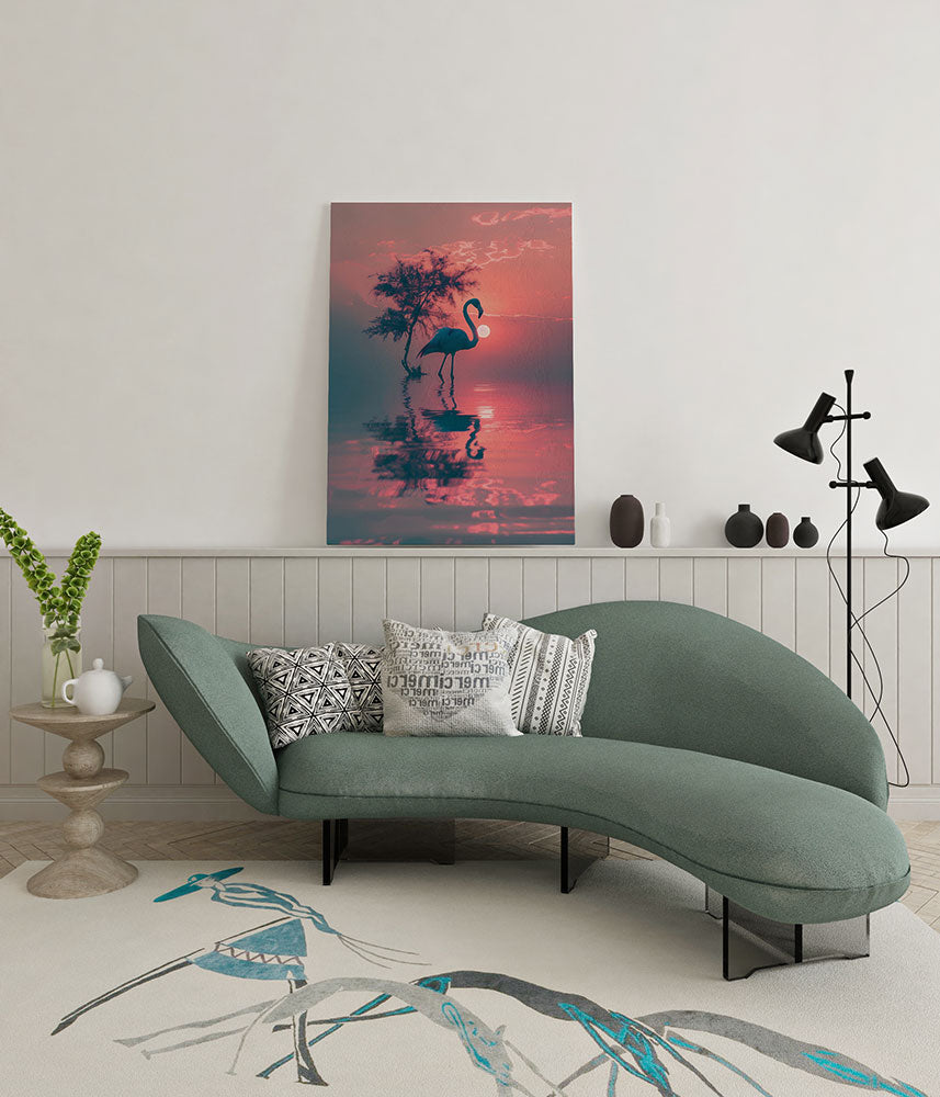 canvas schilderij flamingo weerspiegeling wachtruimte
