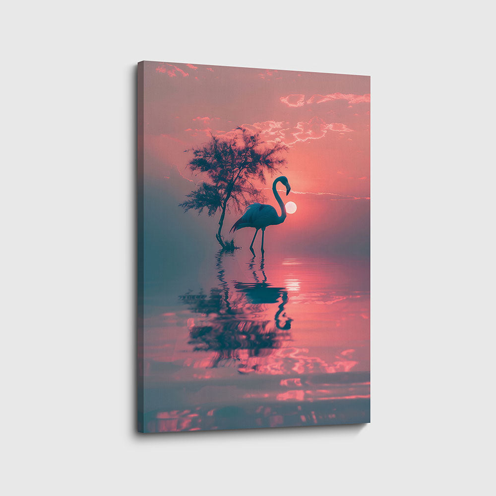 canvas schilderij flamingo weerspiegeling