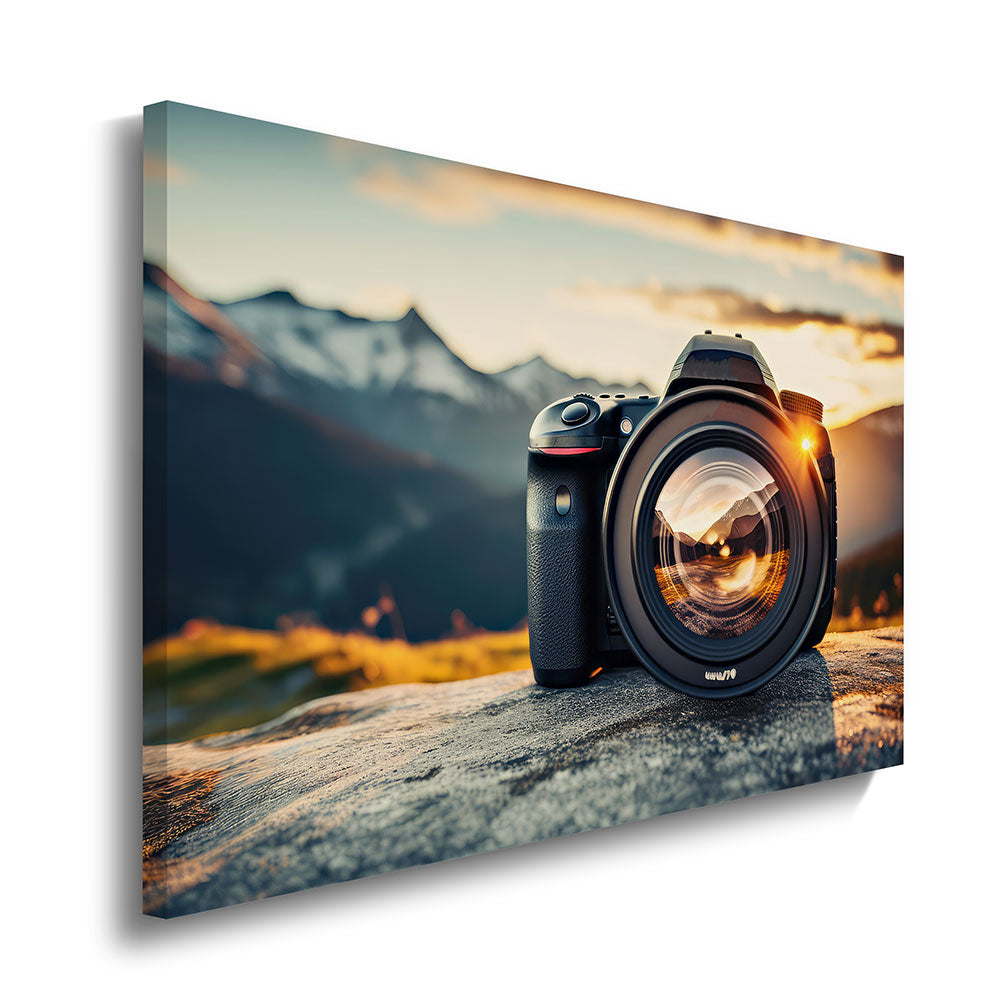 canvas schilderij fotocamera zonsondergang