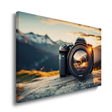 canvas schilderij fotocamera zonsondergang