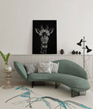 canvas schilderij giraffe zwart wit wachtruimte