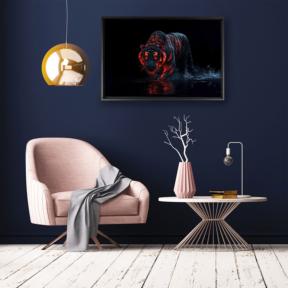 canvas schilderij gloeiende tijger baklijst kamer